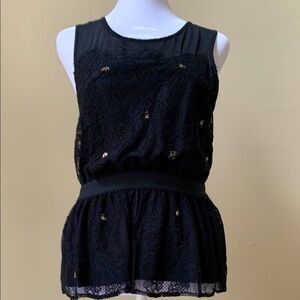 Anthropologie Black Embellished Peplum Tank Top